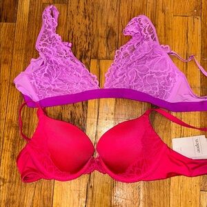 Lace Bralette and Bra Set - Purple and Pink - 32A small